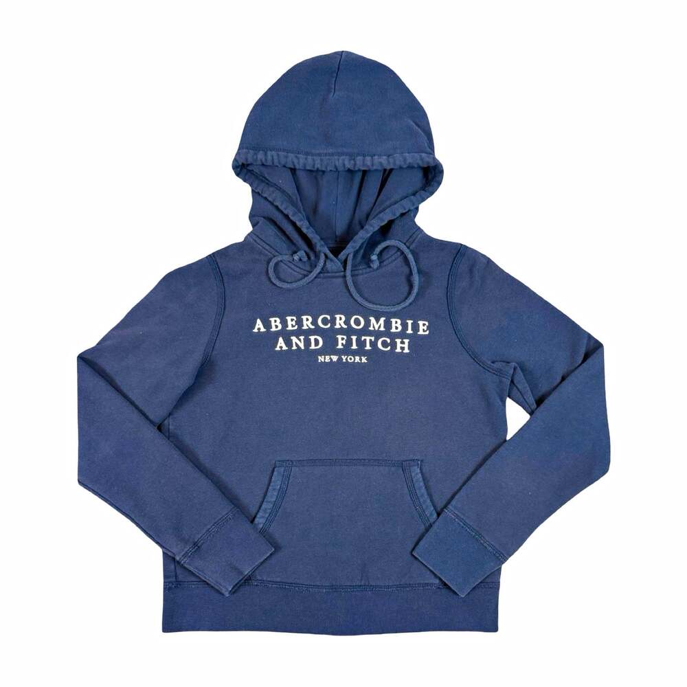 Y2K Abercrombie & Fitch Soft A&F Navy Pullover Fleece Hoodie Pockets Logo S